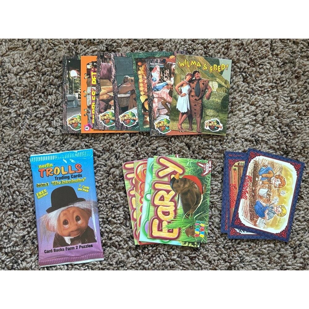 Vintage 1992 Norfin Trolls Sealed Pack & Mixed 90s Card Lot TY Flinestones